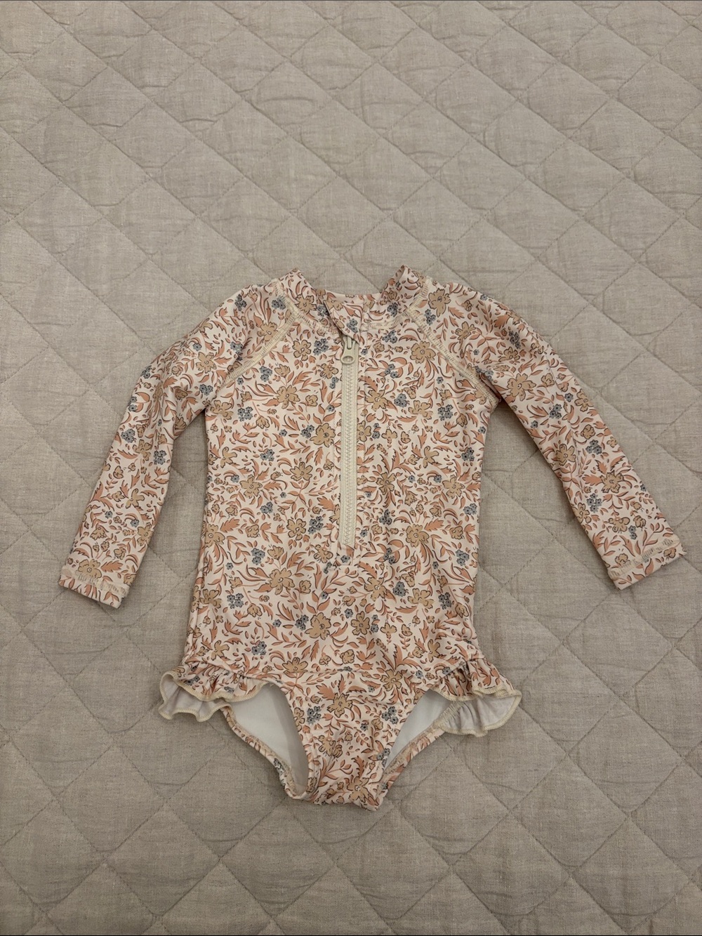 NWOT Rylee + Cru Floral Long-Sleeve One-Piece Swimsuit - Pink, Cream, Blue
